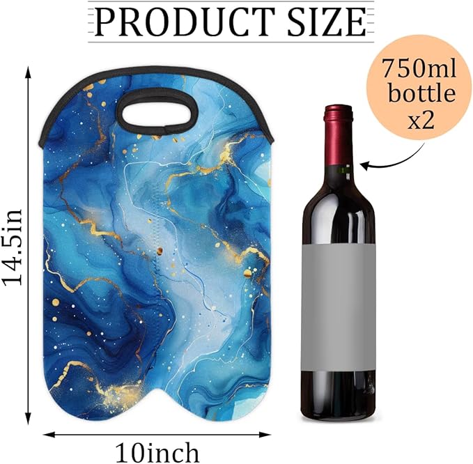 Wine Carrier Tote Personalized Bag for 2 Bottles - Neoprene Wine Bottle Holder with Carry Handle, Wine Protective Bag Insulated Bag Beer Cans Water Bottle Holder for Travel Picnic,Style18
