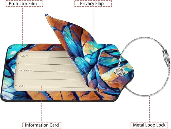 Dragon Scale Luggage Tags for Suitcases,2 Pack Luggage Tag, Leather Stainless Steel Loop Label Tag for Women Girl Travel Bag Suitcase
