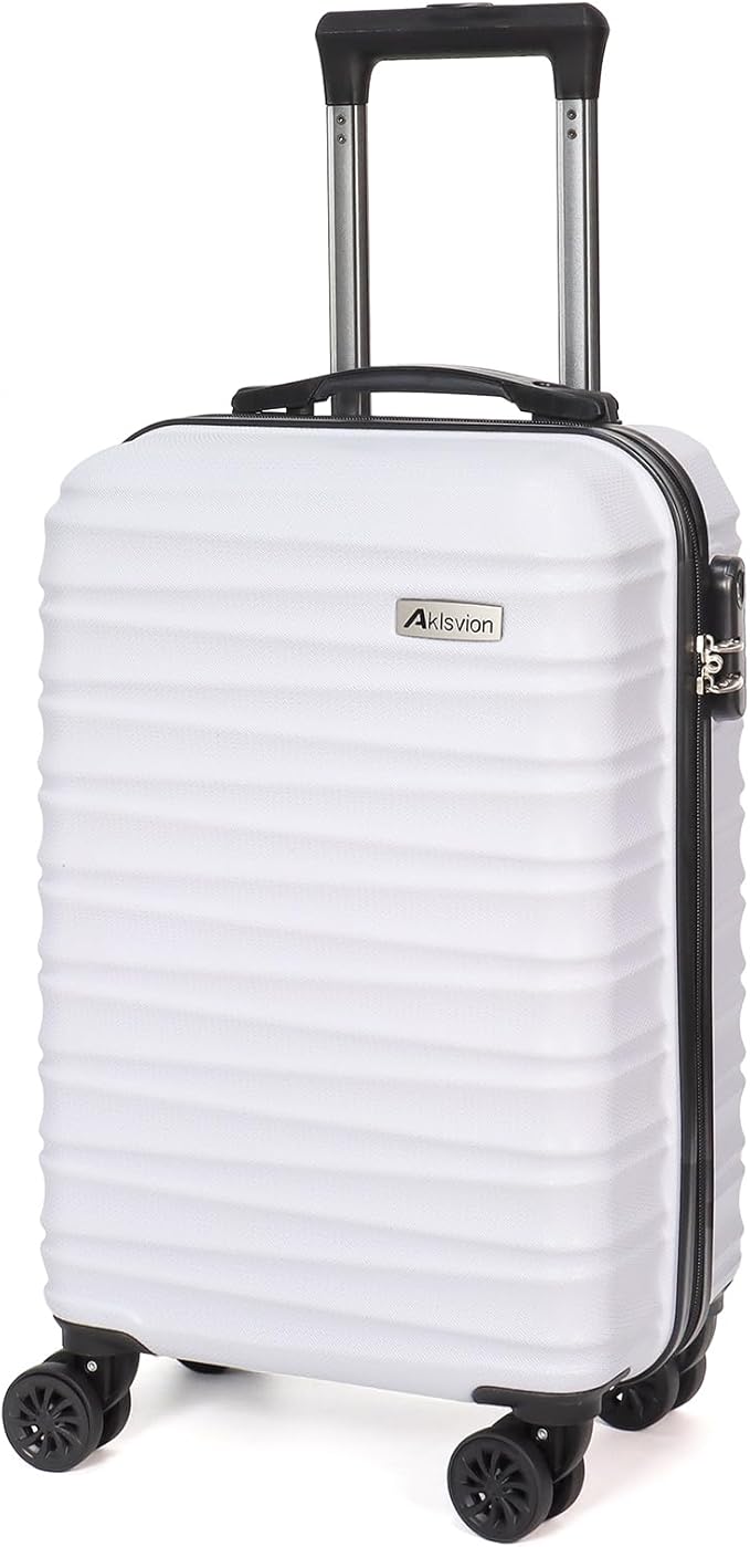 Carry on luggage 20 In suitcase with Spinner Wheels ABS & PC Hardside Luggage（Off white）