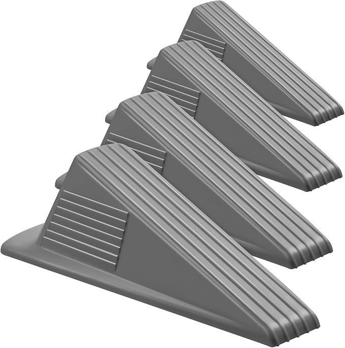 Frienda 4 Pcs Jumbo Door Stoppers Heavy Duty Door Stopper Tall up to 2inch Tall Wedge TPR Large Wedge Stackable Big Rubber Doorstop for Hotel Carpet Hardwood Concrete and Tile (Gray)
