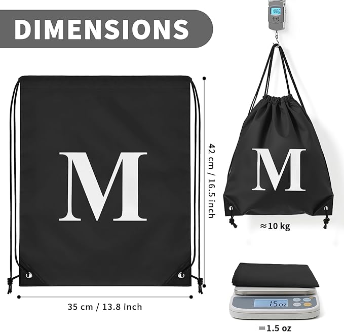 ZOMFELT 6Pcs Drawstring Backpack Drawstring Gym Bags, Foldable Draw String Backpack with Multiple Colors and Letters, Lightweight Polyester Cinch Bag for Gift, Beach, Sports, Travel, Swim (Letter M)