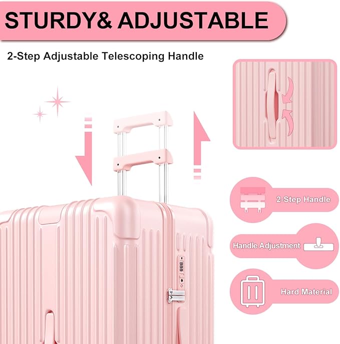 Krute Luggage 28 Inch Suitcase with 4 Universal Wheels TSA Lock PC+ABS Hardside Checked Luggage (Pink)