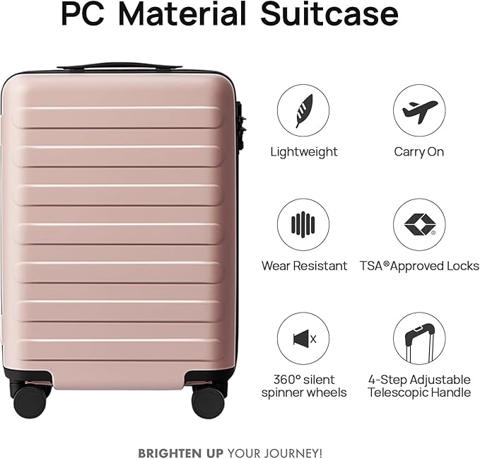Carry on Luggage 22 X 14 X 9 Airline Approved, 20 Inch Luggage for 3-5 Days Travel, Double Spinner Wheels, 100% Hardshell PC, TSA Lock (04-Pink (Basic), Carry-On 20-Inch)