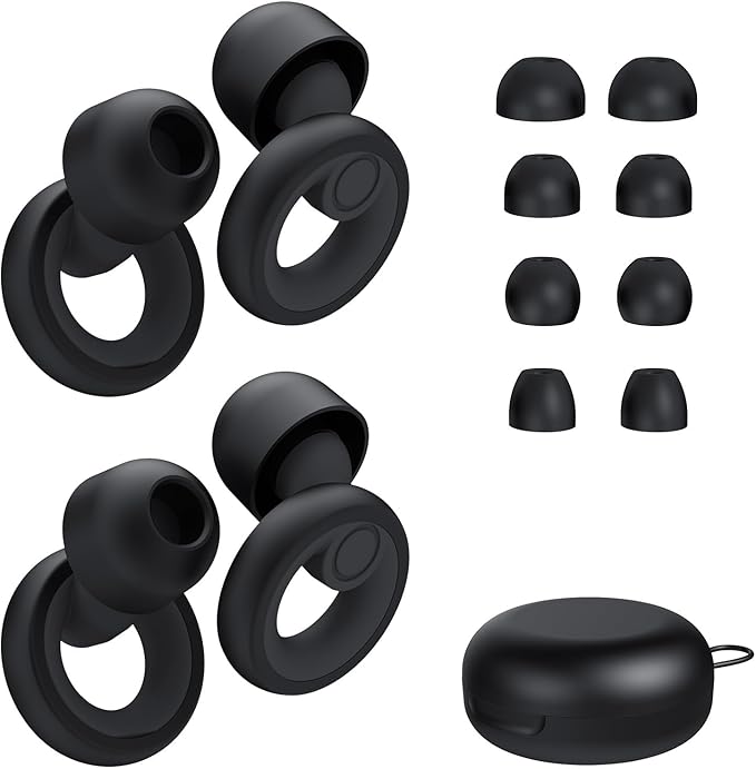 Ear Plugs for Sleeping Noise Cancelling 2 Sets, Reusable Earplugs Hearing Protection 30dB, Soft Silicone Ear Plugs for Concerts, Party, Focus - 8 Pairs Ear Tips in XS/S/M/L - Black