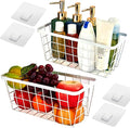 2 Set LeleCAT Hanging Wall Basket Organizer, Over the Cabinet Door Adhesive Wire Baskets for Organizing Kitchen Food Pantry Bathroom Shelf Storage No Drilling Wall Mounted,White