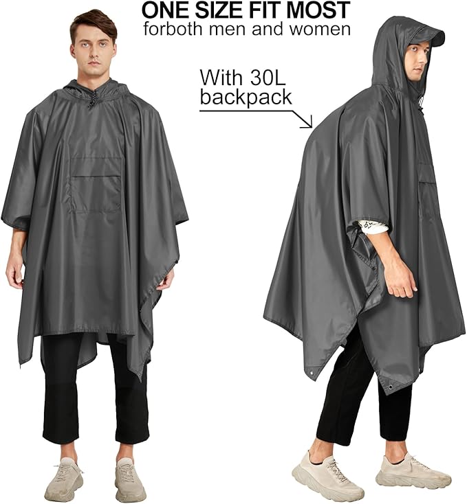 salamra Hooded Rain Poncho Waterproof Raincoat Jacket for Men/Women/Adults with Pocket