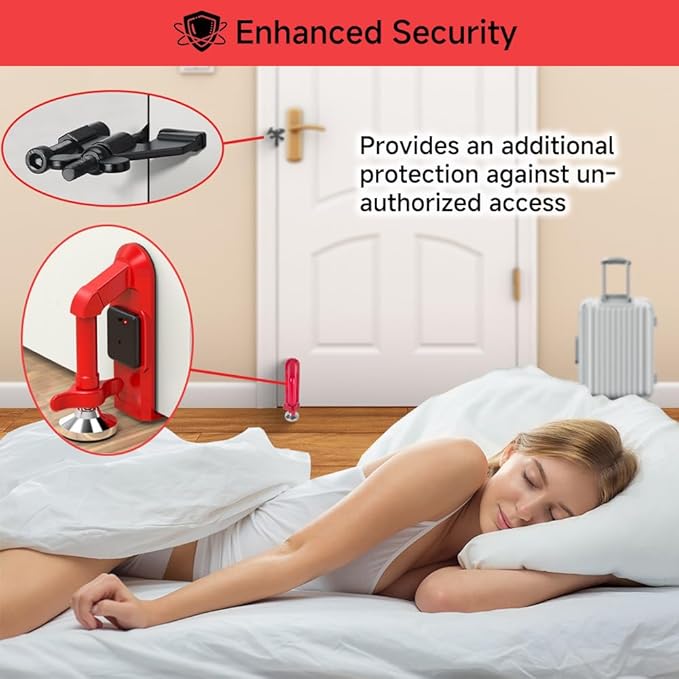 Portable Alarm Door Stopper for Additional Safety in Hotel,Apartment and Bedroom,Removable Bottom Door Jammer Device,Anti Theft Extra Security Lock Kit for Travel. (Alarm Stopper&Lock)