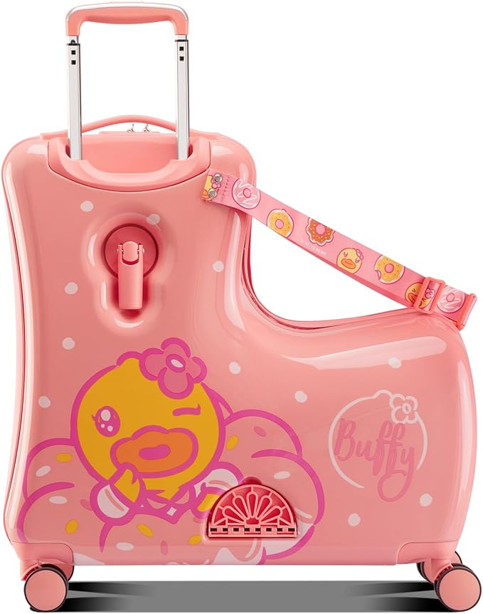 Kids' Lightweight Ride on Luggage with Spinner Wheels & Foldabe Design (Pink Donut, 20"+ Aged 1-3 Toddler)