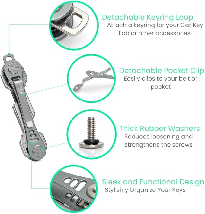 EM Premium Products Compact Key Holder - Pocket Key Organizer - 14 Keys Key Bar