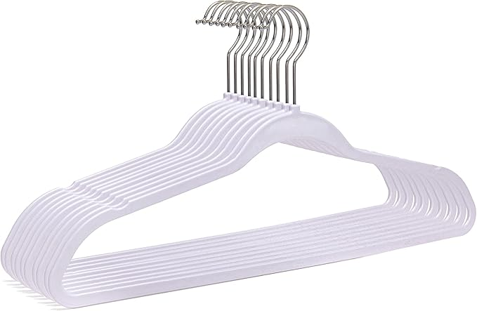 Quality Hangers Clothes Hangers 200 Pack - Non-Velvet Plastic Hangers for Clothes, 17.5 inch Coat Hanger Set -Space-Saving Closet Hangers with Chrome Hook, Functional Non-Flocked Hangers, Cream White