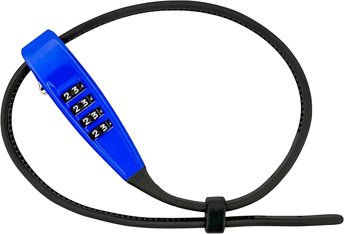 OKG 4-Digit Combination Zip Tie Lock - Anti-Scratch Stainless Steel Cable Bike Lock with Resettable Code, Secure Helmets, Skis, Prams, Luggage, Cabinet, French Doors, and More (Blue)