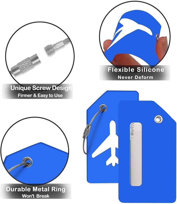 Luggage Tag for Suitcases, Quickly Spot 8 Pack Luggage Identifier Tags, Travel Accessories Name Tags for Backpacks, Suitcases, Travel Bags, Baggage, Cruise - Flexible Silicone (Blue)