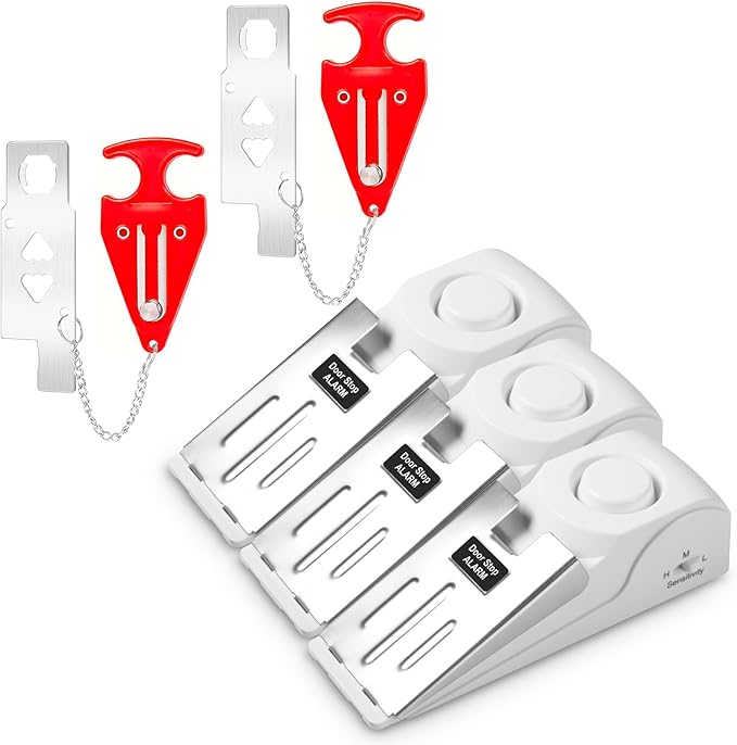 Portable Door Stop Alarm and Traveling Hotel Door Lock, No Installation Required, Provides Double Security for Home, Hotel and Traveling (2 Door Lock + 3 Door Stop)