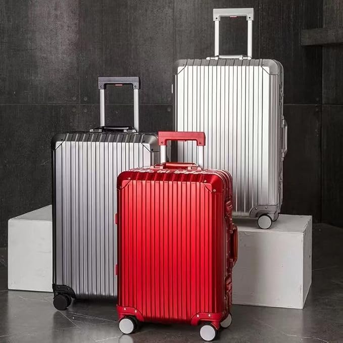 Mvst Luggage Premium All Aluminum Magnesium Carry On 20'' Lightweight Metal,Suitcase with Spinner Wheels Built-in Toiletry Set, Luggage Protector（silvery） (Grey, 20inch)