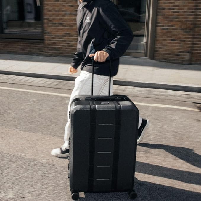 D_b_ Ramverk Pro Large Check-In 28 Inch Hardside Luggage Extra Protection Aluminum Frame, Silent 360 Spinner Wheels, TSA Lock, Interior Laptop Compartment and Two Zipper Dividers - Black Frame/Black