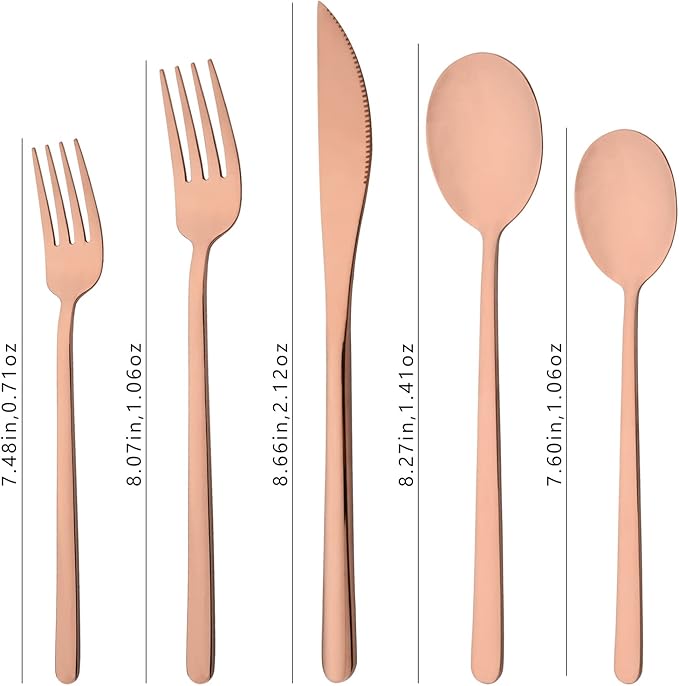 20 Pieces Silverware Set 304 Stainless Steel, Healthy & Eco-Friendly Silver Travel Mirror Polished Rose Gold Knife Fork Spoon Salad Fork Dessert Spoon Flatware Set, Service for 4
