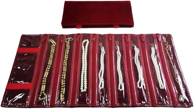 Travel Jewelry Roll Bag Portable Organizer Pouch With Grids&PVC Cover Storage Bags for Necklace, Bracelet, Bracelet,Ring, Badge, Pendant