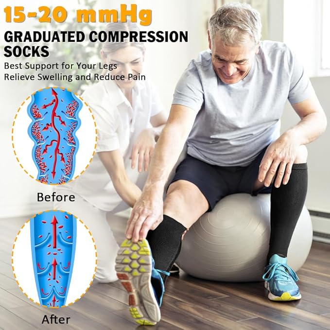 CASMON 2 Pairs Zipper Compression Socks for Women & Men, 15-20 mmHg Closed Toe Knee High Support Sock with Zipper for Varicose Vein Edema