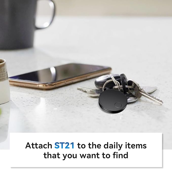 Keys Finder, Bluetooth Tracker and Item Locator for Keys, Bags, and More; Android and iOS Compatible, Phone Finder, Water Resistance, Replaceable Battery, 4-Pack