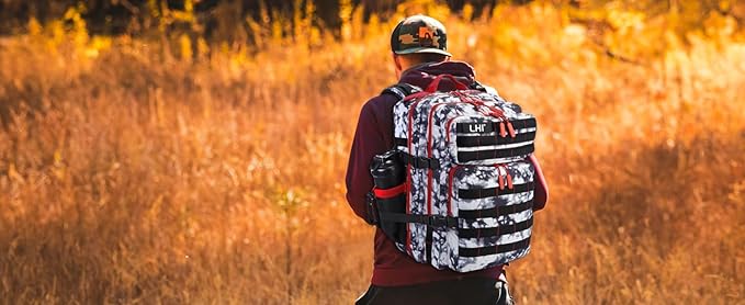 LHI Military Tactical Backpack for Men and Women 45L Army 3 Days Assault Pack Bag Large Rucksack with Molle System Black and white