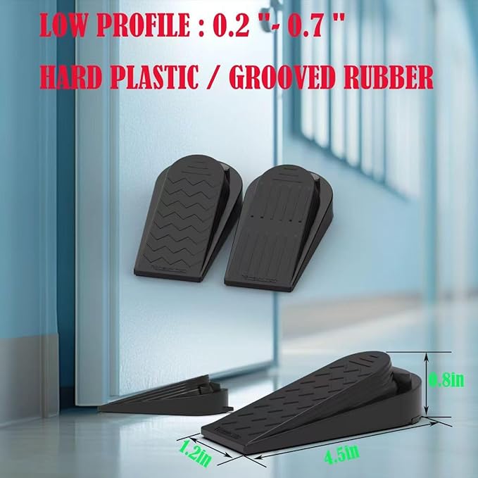 Door Stoppers for Bottom of Door Heavy Duty Adjustable Spring Loaded Rubber Wedge 0.2-3" Stackable Set–1 Large + 2 Small, Non-Slip Base, Security Door Stopper for Interior/Exterior/Home/Office