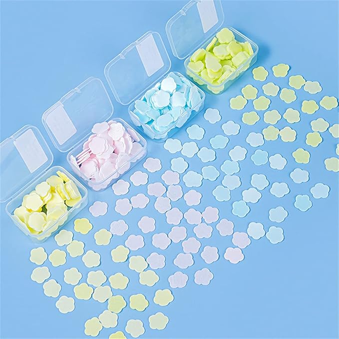 4 Different Scented Mini Fresh Portable Disposable Petal Hand Wash Sheets, Dissolvable Hand Bath Soap, Suitable for Children and Adults, Outdoor, Travel, Camping, 4 Boxes (Approx 400 Sheets)