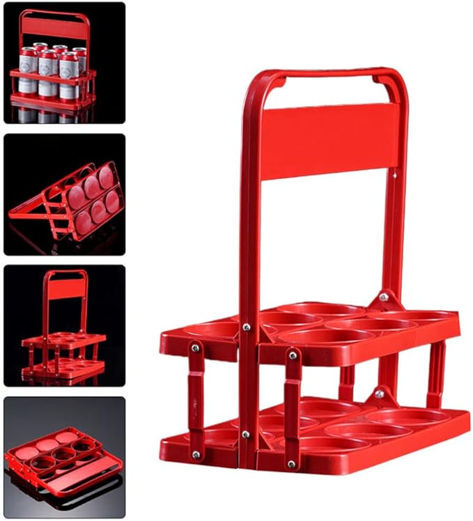 Plastic Drink Carrier,Foldable Cup Holder with Handle,Reusable Beverage Coffee Beer Bottle Carrier for Delivery,Drink Holder and Take Out Cup Carrier for Catering Restaurant Camping Travel,Red