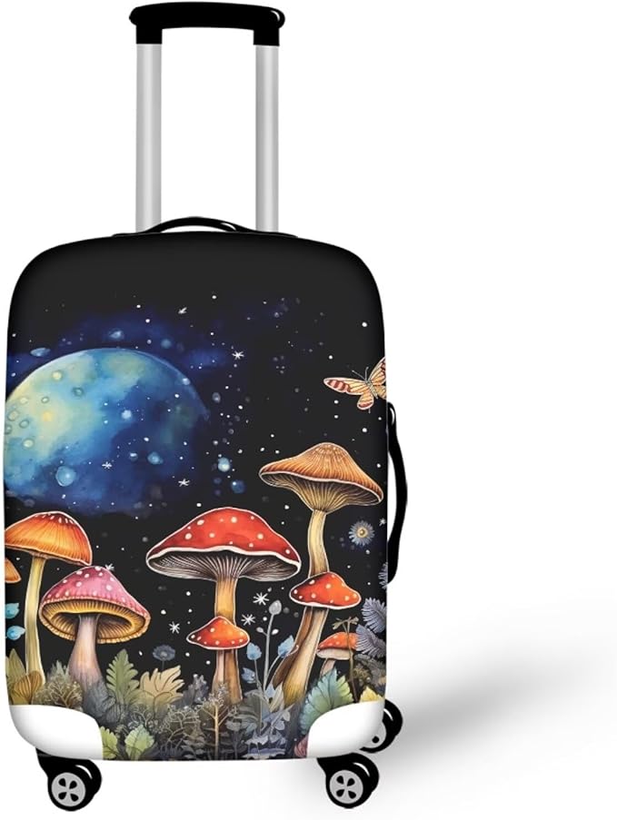 Butterfly Mushroom Print Travel Suitcase Cover Protector Elastic Zipper Closure Fit 22-25 Inch Luggage