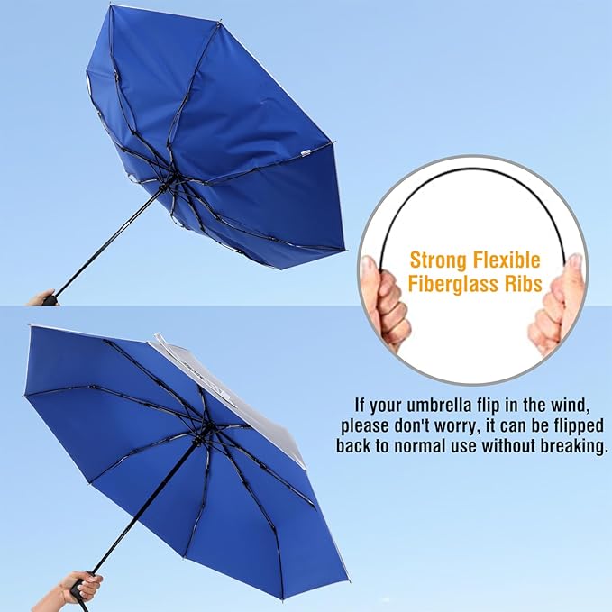 G4Free UPF 50+ UV Protection Large Travel Umbrella 42/46 Inch Auto Open Close Windproof Sun Blocking Umbrella