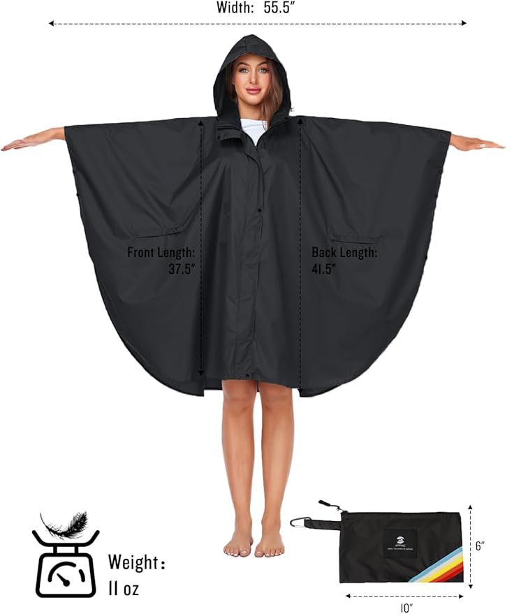 SaphiRose Unisex Rain Poncho Hooded Waterproof Raincoat for Adults Women