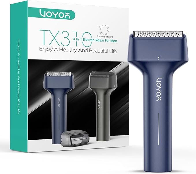 VOYOR Foil Shaver Electric Razor for Men 3 in 1 Shavers for Men with Double Foil Wet & Dry Face Shaver Lightweight Handheld Smooth Shave IPX6 Washable USB-C Rechargeable Travel Razor TX310 (Blue)