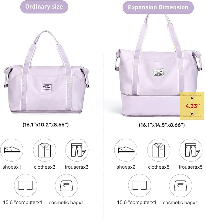 Travel Duffel Bag, Sports Tote Gym Bag, Shoulder Weekender Overnight Bag for Women