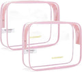 BAGSMART Clear Toiletry Bag, 2 Packs TSA Approved Water resistant Quart Size Travel Organizer, Airport Airline Travel Essential Carry On Makeup Cosmetic Bags for Women, Pink