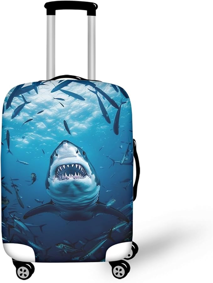Seadworld Shark Luggage Cover 22-25 Inch High Elastic Thickened Travel Suitcase Covers Blue