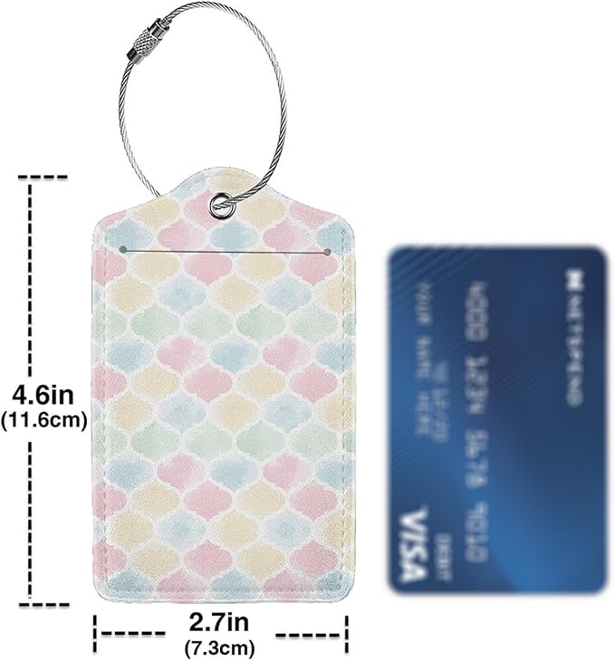 Watercolor Moroccan Pattern Luggage Tag Personalized Luggage Tags for Suitcases,Leather Bag Tags for Backpacks Handbag with Name ID Label Travel Essentials Baggage Tags 2 Pack