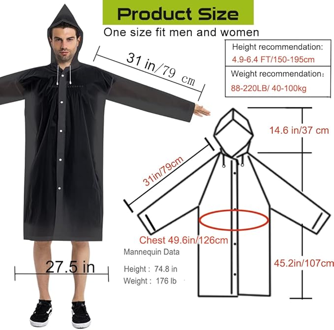 Rain Coats (2 Pack) - Reusable EVA Rain Ponchos for Adults Rain Jackets Raincoats for Men Women