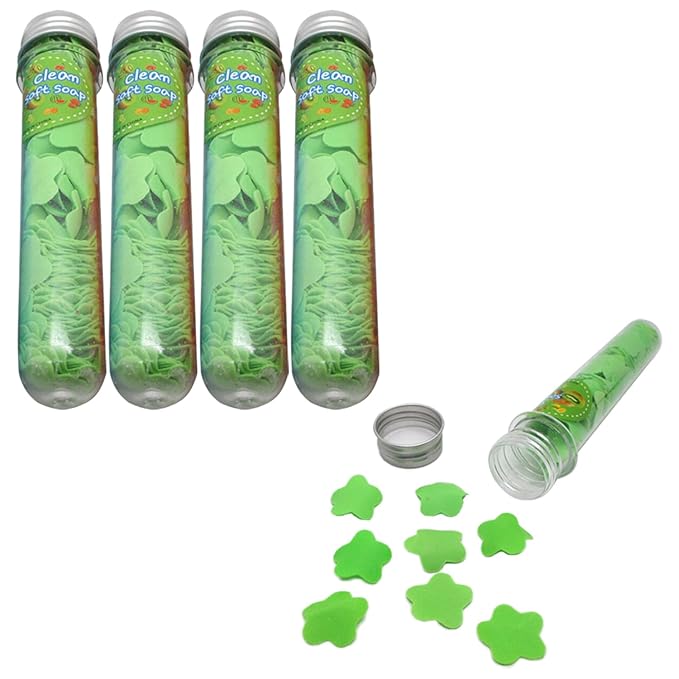 Flower Paper Soap Sheets (Pack of 4) - Portable Disposable Travel Paper Soap Confetti - Foaming Hand Washing Scented Soap Flakes for Indoor, Travel, Camping, Hiking, Outdoor, (Green)
