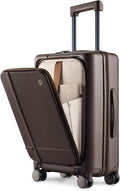 NINETYGO Carry On Luggage 22x14x9 Airline Approved, 20 Inch Suitcase with Front Compartment & Cup Holder, Coffee-Infused PC Hard Shell, Eco-Friendly, TSA Lock, 360° Spinner Wheels (Americaco)