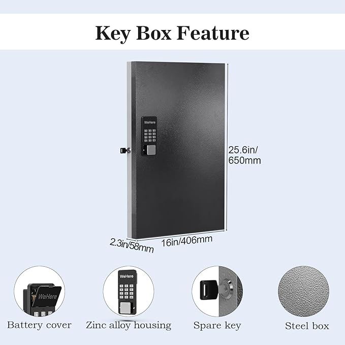96 Key Lock Box Wall Mount, Key Cabinet Organizer use One Time Password,Fixed Code/Bluetooth Unlock, Security Lockbox for Valets, Hotels, Car, Offfice Key Management & Storage