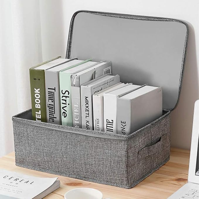 ANMINY 3PCS Storage Bins with Zipper Lids 13 Qt Lidded Fabric Storage Boxes Baskets Cubes with Handles Collapsible Washable Cotton Linen Closet Shelf Clothes Organizer Containers - Gray, Small