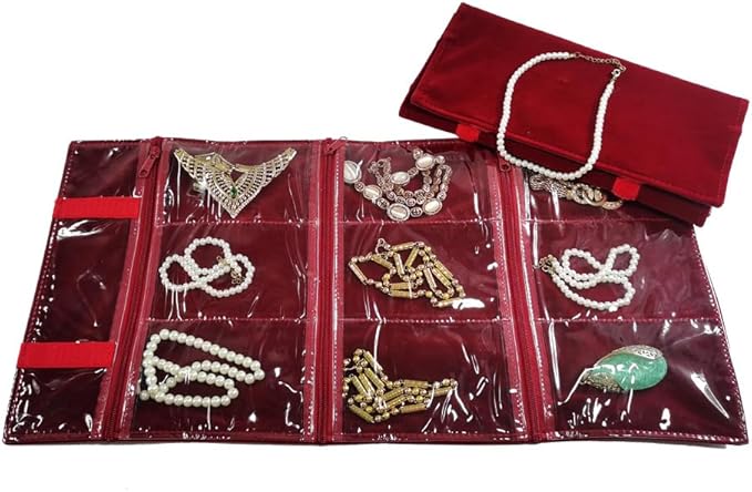 Travel Jewelry Roll Bag Portable Organizer Pouch With Grids&PVC Cover Storage Bags for Necklace, Bracelet, Bracelet,Ring, Badge, Pendant