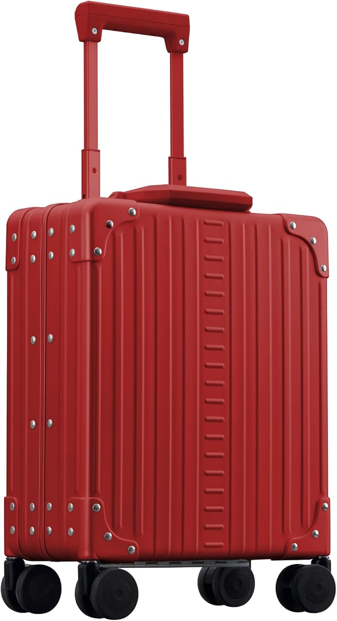 Aleon 16” Aluminum Vertical Underseat Carry-On Luggage - Luxury Business Briefcase with Wheels - Hardshell Suitcase for Airplane Travel (Ruby)