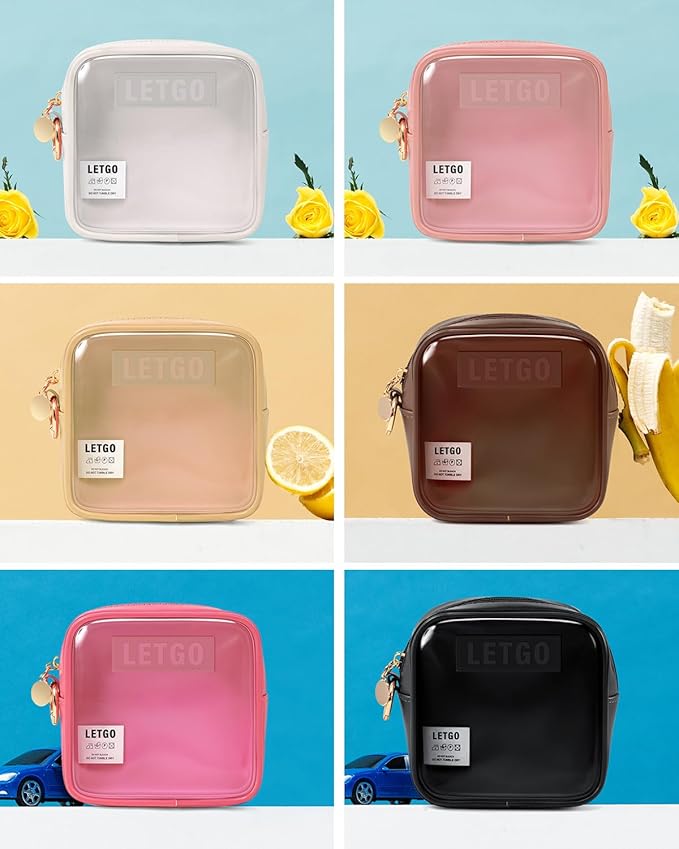 LETGO Mini Makeup Bag - Clear Toiletry Bag with Slip-in Pockets, Cute Cosmetic Essentials Pouch for Women, Pink Car Accessories for Girls(Mini Pink)
