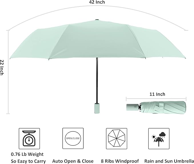 BAODINI Small UV Protection Travel Umbrella Compact for Rain and Sun UPF 50+ 41 inch Portable Umbrella for Women and Men