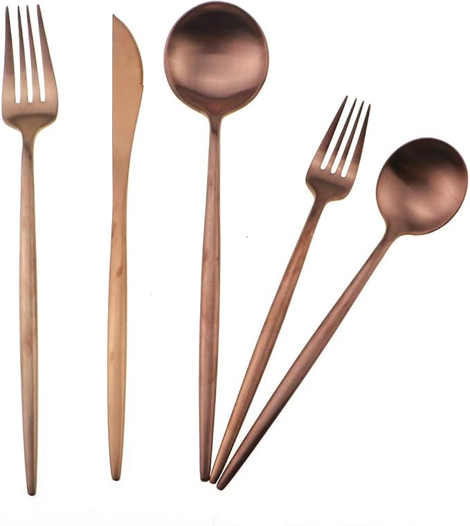 Gugrida 20-Piece 18/10 Stainless Steel Flatware Silverware, Luxury Dinnerware Set Travel Cutlery Tableware Include Knife Fork Spoon Service for 4,Healthy & Eco-Friendly Dishwasher Safe (Rose Gold)