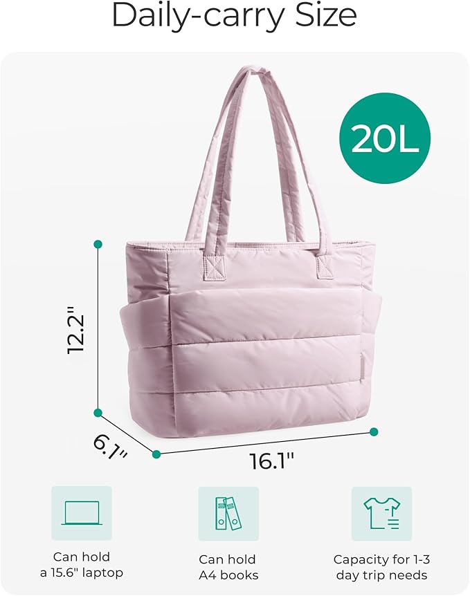 BAGSMART Tote Bag for Women, Lightweight Puffy Tote Bag with Compartments Shoulder Bag Handbag for Travel, Work, Gym,