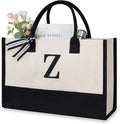 TOPDesign Embroidery Initial Canvas Tote Bag, Personalized Present Bag, Suitable for Wedding, Birthday, Beach, Holiday, is a Great Gift for Women, Mom, Teachers, Friends, Bridesmaids (Letter Z)