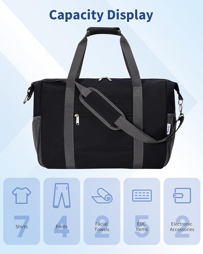 Narwey 18x14x8 Inches Travel Bag Spirit Airlines Frontier Personal Item Bag, Travel Duffel With Wet Pocket Carry on Bag for Airplane Underseat Duffle Overnight for Women and Men (Black)