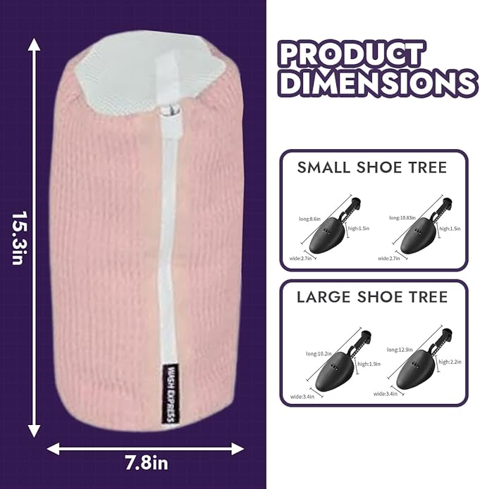 Shoe Cleaning Kit: Shoe Washing Bag (2pcs), Mesh Laundry Bag for Shoe Dryer and Adjustable Shoe Trees (5 pc kit)