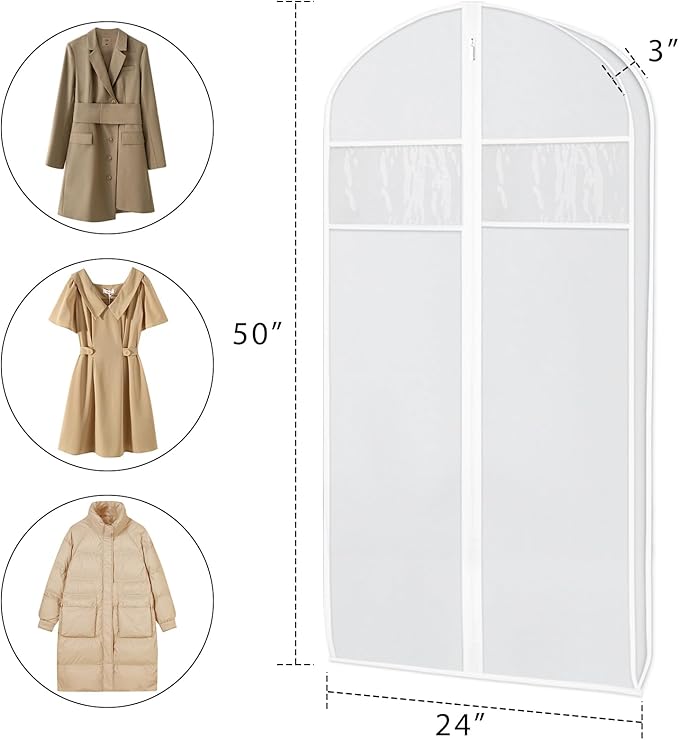 Zilink Clear Suit Coat Bags for Storage 50-inch Dress Bags for Hanging Clothes with 3" Gusset Suit Cover Bag for Coat, Dress Closet Storage